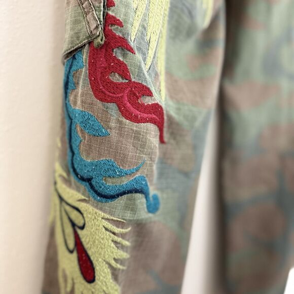 Da-Nang Camo Cargo Pants Embroidered Womens Sz Small Silk Cotton Straight Leg - Picture 11 of 16